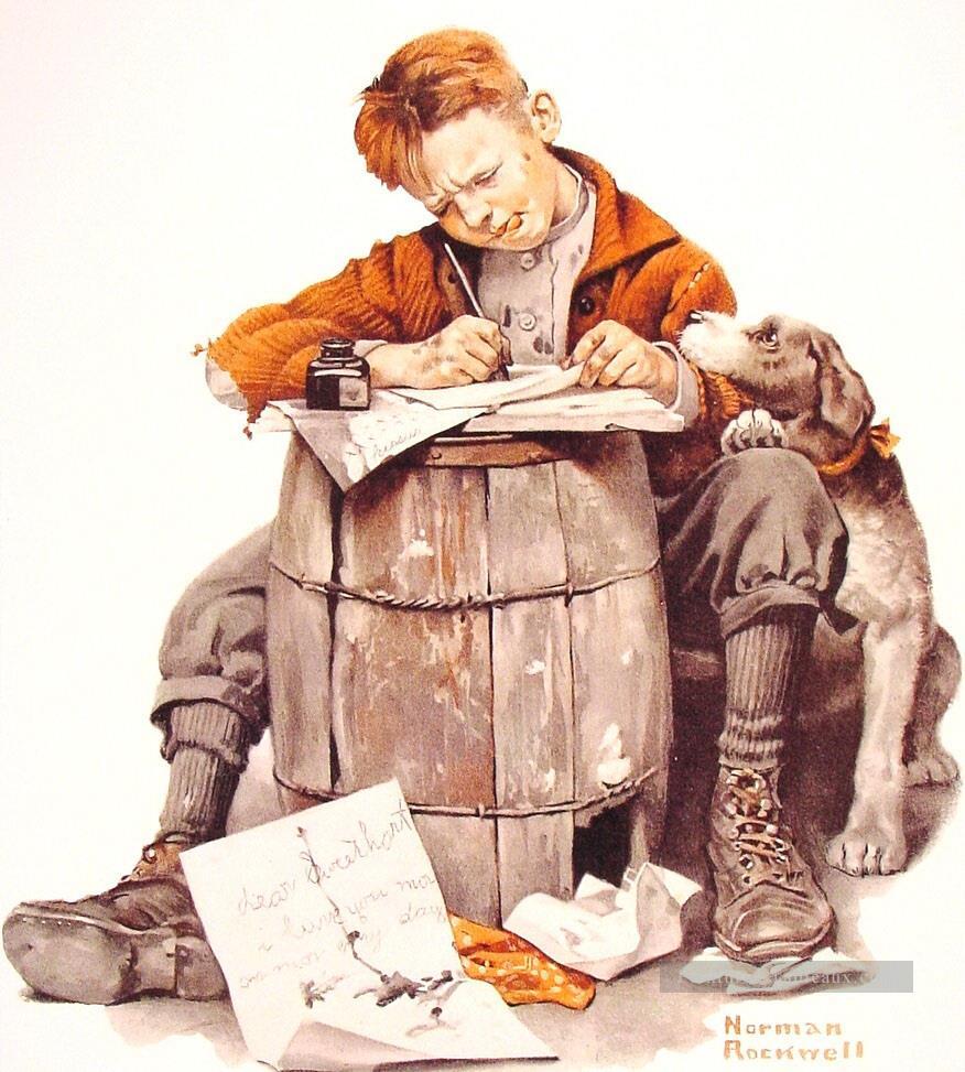 little boy writing a letter 1920 Norman Rockwell Oil Paintings